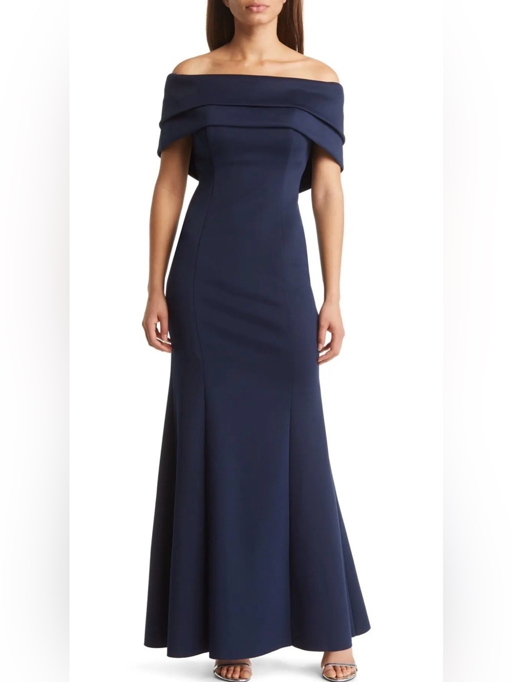 Vince Camuto Off-Shoulder Navy Maxi Gown
